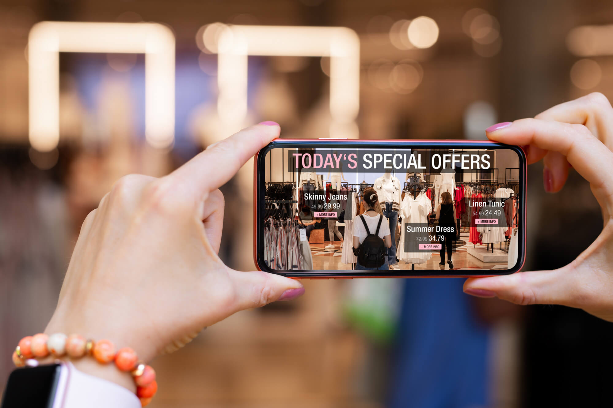 A smartphone shows a AR shopping experience