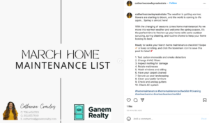 Ganem Realty Shares a March Home Maintenance List on Instagram.